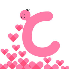Fototapeta premium Abstract geometric human with love hearts. Love, Valentine's Day card. Sketch vector illustration