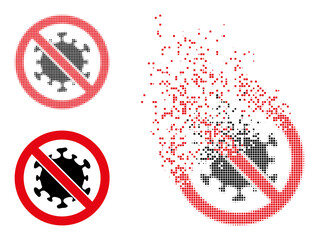 Dissolved dotted stop covid virus vector icon with destruction effect, and original vector image.