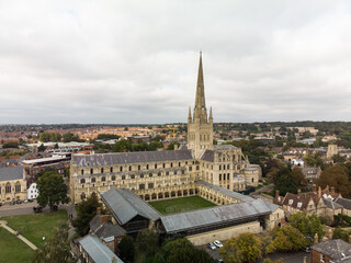 Fototapeta premium Aerial shot of Norwich Cathedral