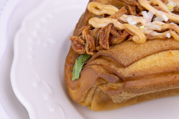 Close up Croissant Sandwich on white background