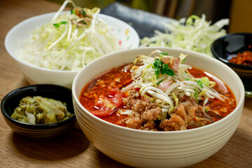 Thai noodles,Nam Ngiao Noodles,Noodles It is a Thai food in the north of Thailand. Lanna style concept.	