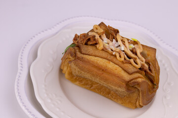 Close up Croissant Sandwich on white background