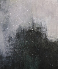 Abstract dark winter landscape. Versatile artistic image for creative design projects: posters, banners, cards, book covers, magazines, prints, wallpapers. Acrylic on cardboard. Raster image.