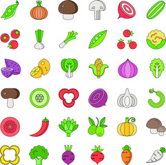 Vegetable set color flat vector icon collection set