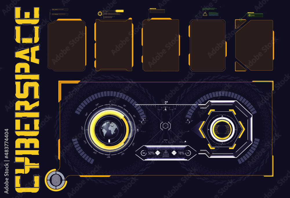 Poster futuristic poster set abstract cosmic shapes. digital design elements hud style. bar labels,info box