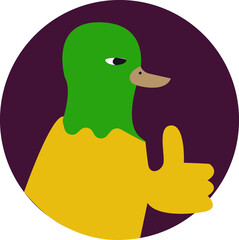 Green and yellow duck icon logo on purple background