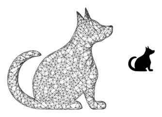Vector net mesh pregnant dog icon. Wire carcass 2d net abstract image based on pregnant dog icon, made from intersected lines.