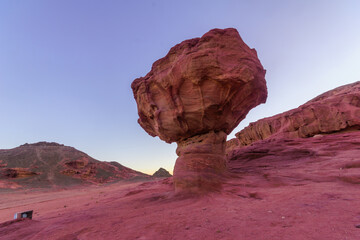 Sunset view of the Mushroom rock, in Timna desert park