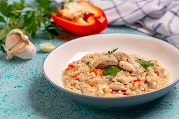 Risotto with chicken.