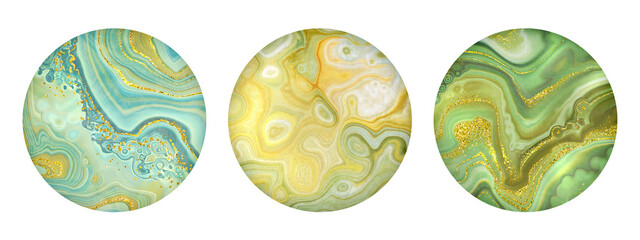 abstract round sticker collection, planet clip art isolated on white background, Mint green and...
