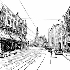 Amsterdam city sketch hand drawn, vector illustration