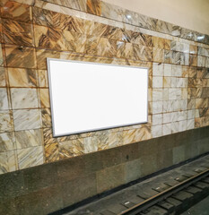 Horizontal blank billboard on metro station. - 483778097