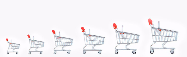Growing shopping trolley on the white background. Isolated. The concept of graphical display of...