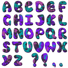 Alphabet in the grunge style of multicolored pieces