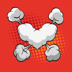 Heart shape boom clouds comics book style, vector illustration