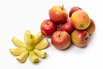red-green apples and cut apples on a white background. 