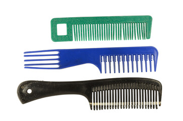 Old hair combs on a white background. Production 1980-1990.