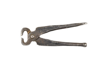 Craftsman tools isolated. Old open pinching pliers to used for removing nails from wood. 