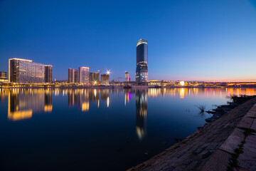 Fototapeta premium Golden Hour in Belgrade Waterfront, Capitol of Serbia