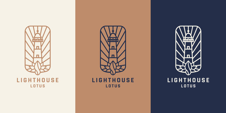 Lighthouse lotus vektor logo vintage
