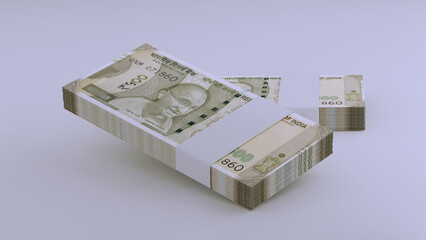 Indian Rupee 500 Currency Note Bundles - 3D Illustration