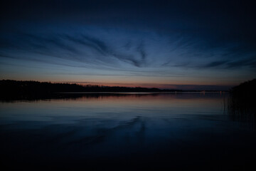 blue sunset over lake