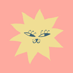 Star cat face groovy cute comic character boho doodle modern art print funny handdrawn childish cartoon funky trendy style vector illustration clipart