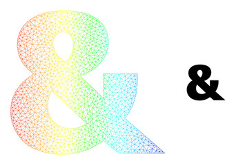 Spectrum colorful mesh ampersand symbol. Vector model created from ampersand symbol icon. Colorful carcass mesh icon.