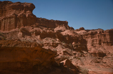 The dry arid desert landscape of the Moon Valley in Argentina