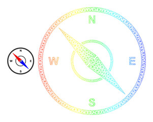 Spectral colored net compass. Vector model is based on compass icon. Colored frame polygonal icon.