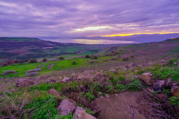 Sunset view of the Sea of Galilee, from the northwest