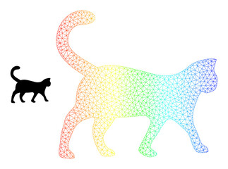 Spectral vibrant mesh cat. Vector model based on cat icon. Colorful carcass mesh icon.