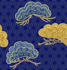 Seamless pattern with pine tree. Japanese pattern. Ornament with oriental motifs. Vector.