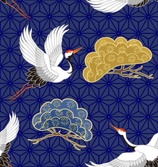 seamless pattern with birds and clouds