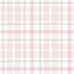 Pink watercolor plaid pattern. stripes, girly gingham seamless tartan texture, spring picnic table cloth, plaid. vector checkered summer paint brush strokes