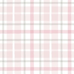 Pink watercolor plaid pattern. stripes, girly gingham seamless tartan texture, spring picnic table cloth, plaid. vector checkered summer paint brush strokes