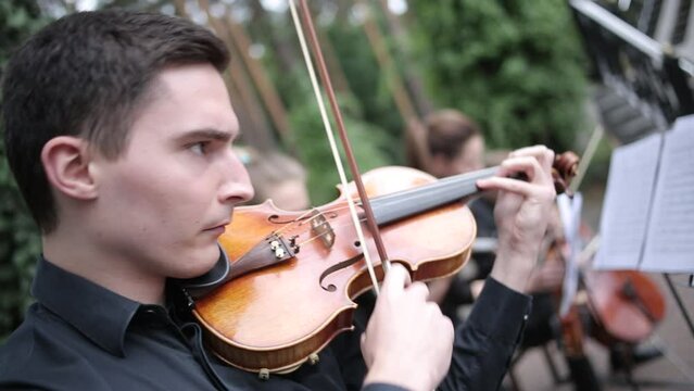 Male Violonist Playing The Violin In A String Quartet