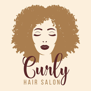 Silhouette of a woman with afro hair. Hair salon logo for people with curly, wavy, and afro hair.