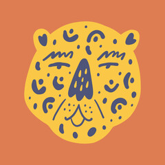 Meow leopard cat face groovy cute comic character boho doodle modern art print funny handdrawn childish cartoon funky trendy style vector illustration clipart