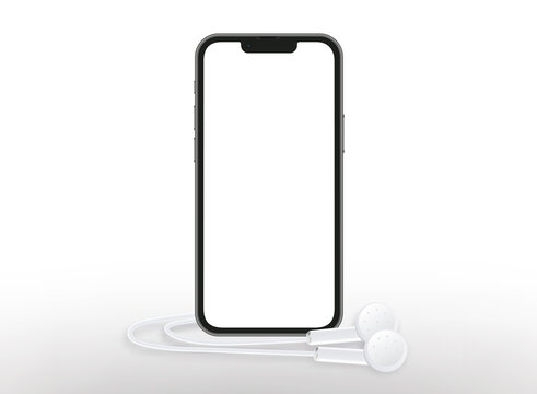 Smartphone And Headphones Mockup, Vector Illustration