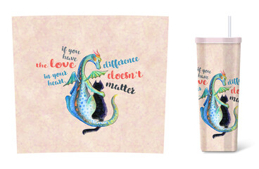 Tumblers wrap design with dragon, cat and lettering form Valentines Day. Perfect for crafters - 20oz tumblers wrap mug