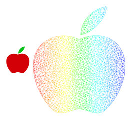 Spectral colorful mesh apple. Vector model created from apple icon. Colorful carcass mesh icon.
