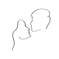 Woman and man face in line drawing. For cosmetic logo and Fashion design.