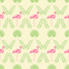 Tropical seamless pattern with flamingo, vector design.