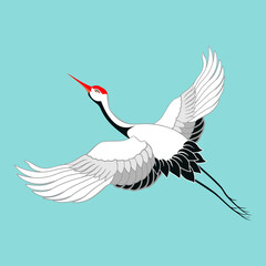 Illustration of a flying bird. Crane isolated design element.