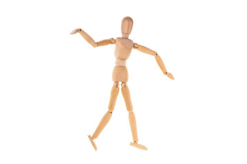 wooden man dancing isolated on white background