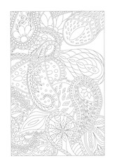 Hand-drawn coloring page of paisleys