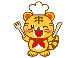ナイフとフォークを持ったトラの料理人