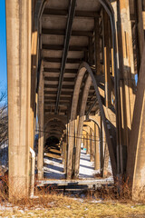 The underside of the Parkway East, state route 376. bridge over Commercial Street in Frick Park...