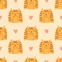 Baby tigers seamless pattern wild animal childish cartoon groovy boho illustration naive funky handdrawn style art vector